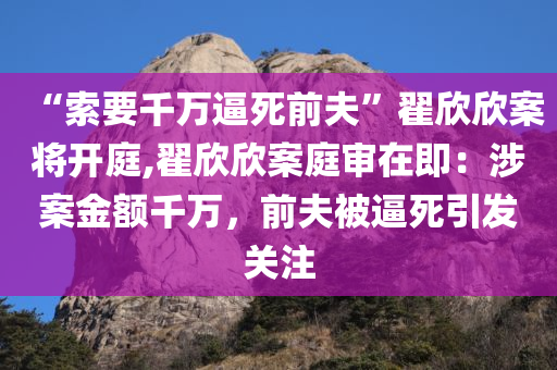 “索要千万逼死前夫”翟欣欣案将开庭,翟欣欣案庭审在即：涉案金额千万，前夫被逼死引发关注