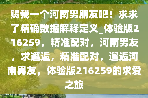 赐我一个河南男朋友吧！求求了精确数据解释定义_体验版216259，精准配对，河南男友，求邂逅，精准配对，邂逅河南男友，体验版216259的求爱之旅